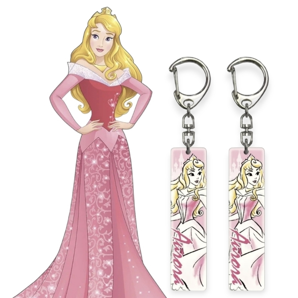 LOT of (2) Disney Princess Aurora Lucite Crystal Clear Acrylic Girls Keychain